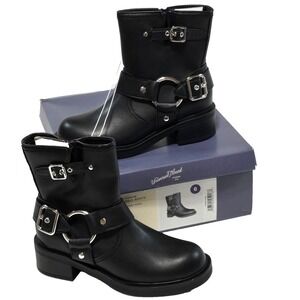 Universal Thread Connor Black Ankle Boots Size 6 Memory Foam Buckle Moto Boot